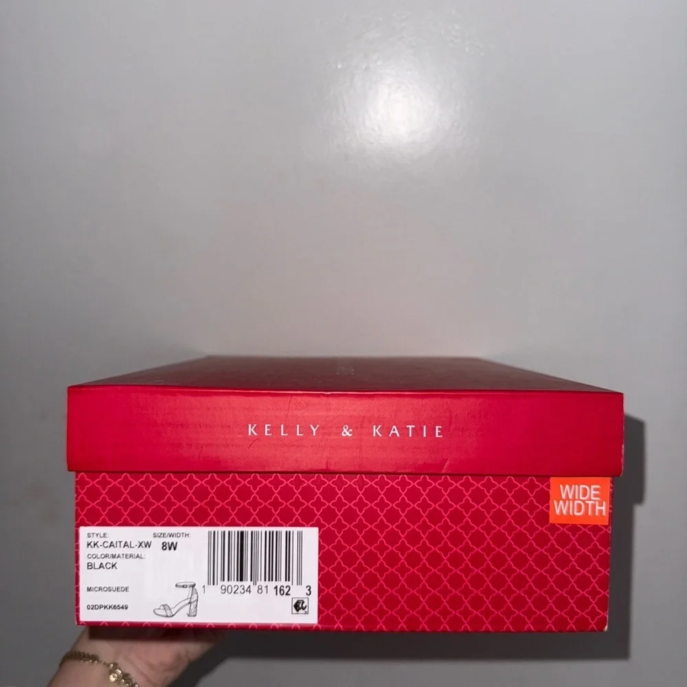 Kelly & Katie Black Wide Foot Friendly Heels with Sparkle